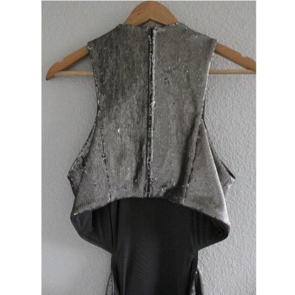 Halston Cutout Silver sequined mesh mini d… - Picture 6 of 8